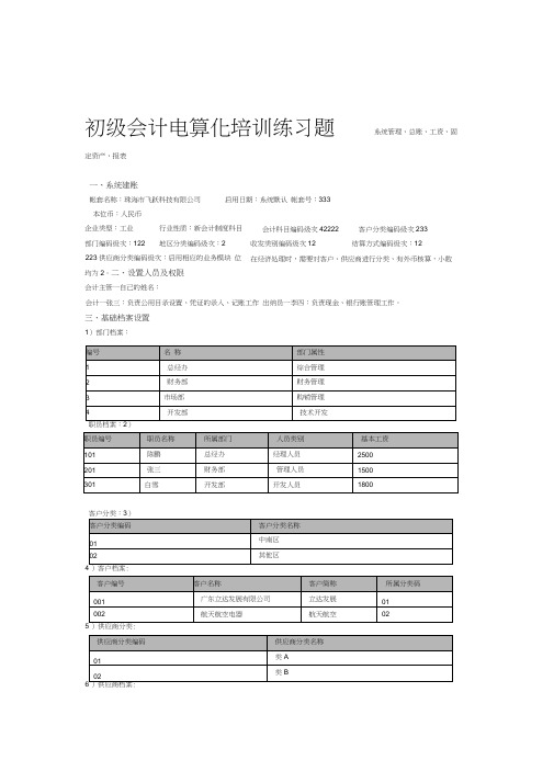 会计电算化资料全套!系统管理总账工资固定资产报表练习题新