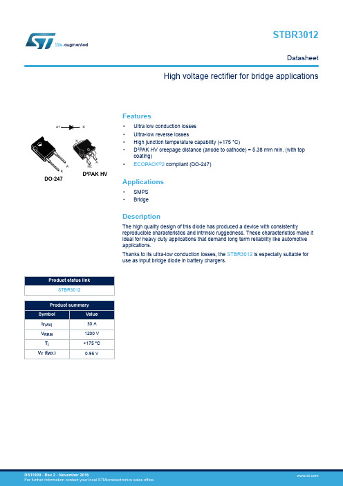 STBR3012高压晶体管数据手册说明书