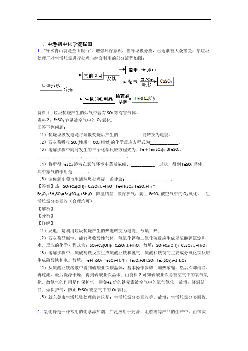 2020-2021全国中考化学流程图的综合中考真题分类汇总含详细答案