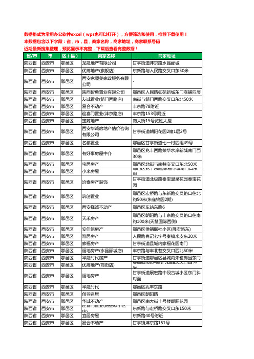 2020新版陕西省西安市鄠邑区房屋中介工商企业公司商家名录名单联系电话号码地址大全62家