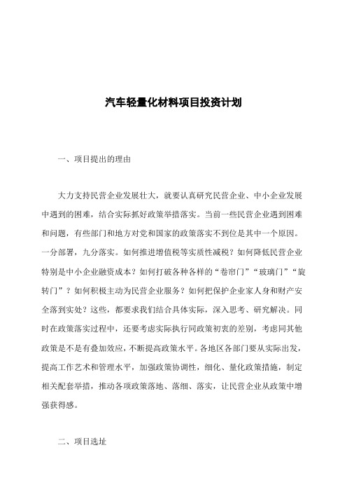 汽车轻量化材料项目投资计划