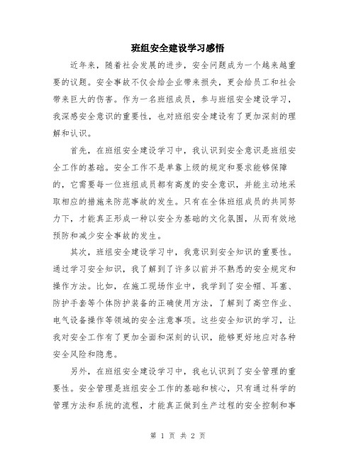 班组安全建设学习感悟