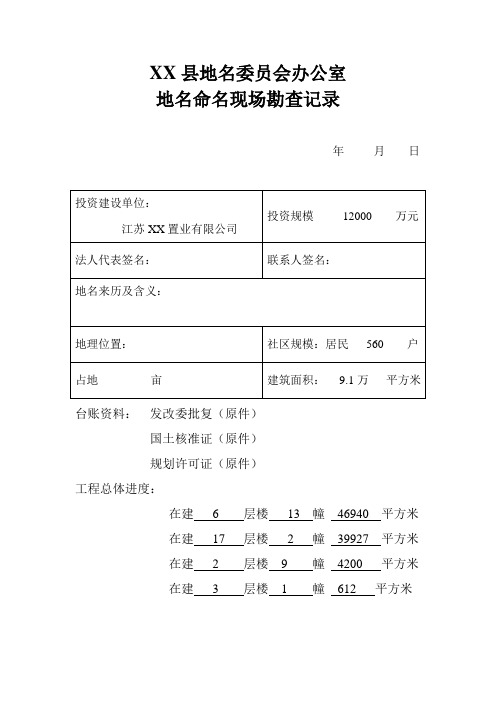 地名命名勘察记录及申请表