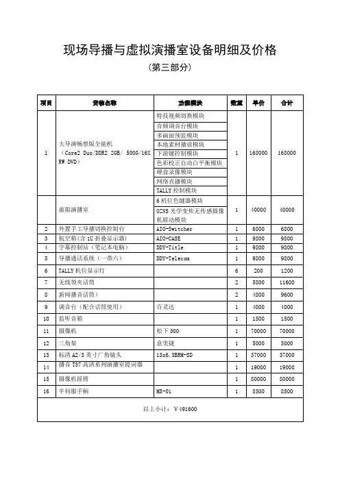 现场导播与虚拟演播室设备明细及价格)