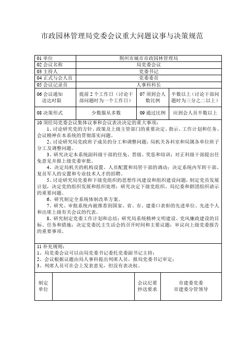 市政园林管理局党委会议重大问题议事与决策规范