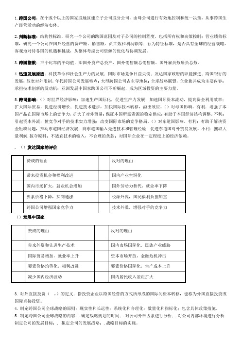 《跨国公司经营与管理》知识点