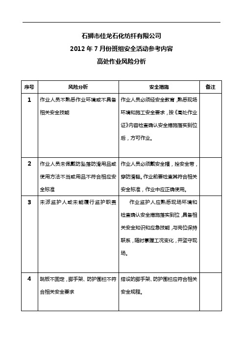 高处作业风险分析及控制措施