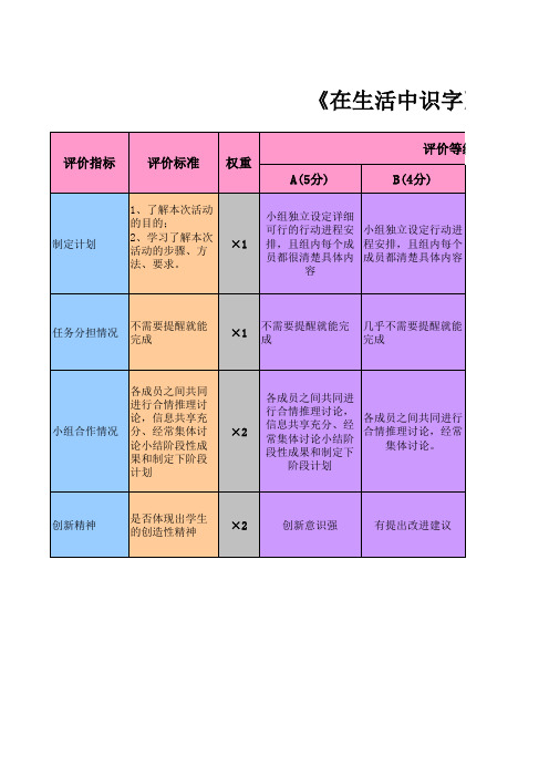 研究性学习成果评价量规表2