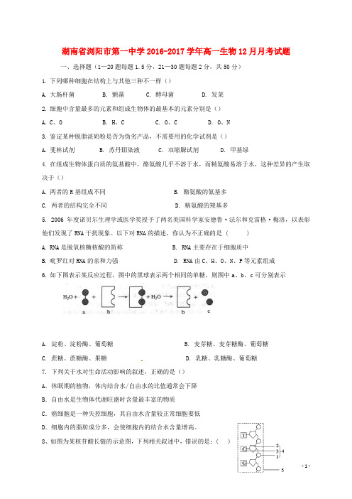 湖南省浏阳市第一中学高一生物12月月考试题