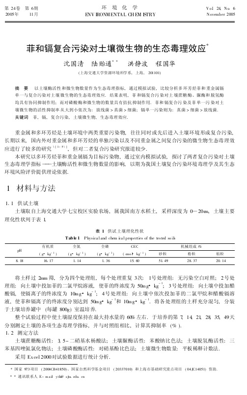 菲和镉复合污染对土壤微生物的生态毒理效应