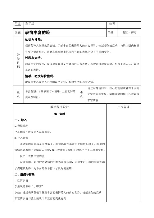 五年级上册美术教案- 7.表情丰富的脸(一) 苏少版  (5)