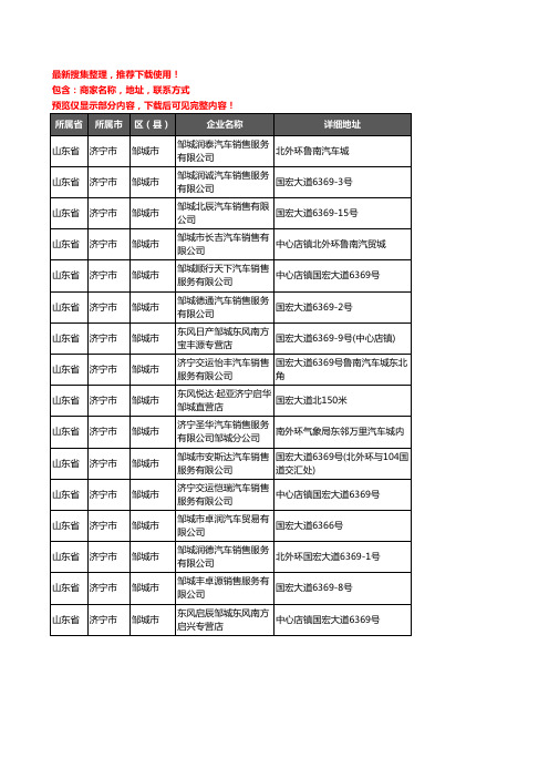 新版山东省济宁市邹城市汽车4S店企业公司商家户名录单联系方式地址大全16家