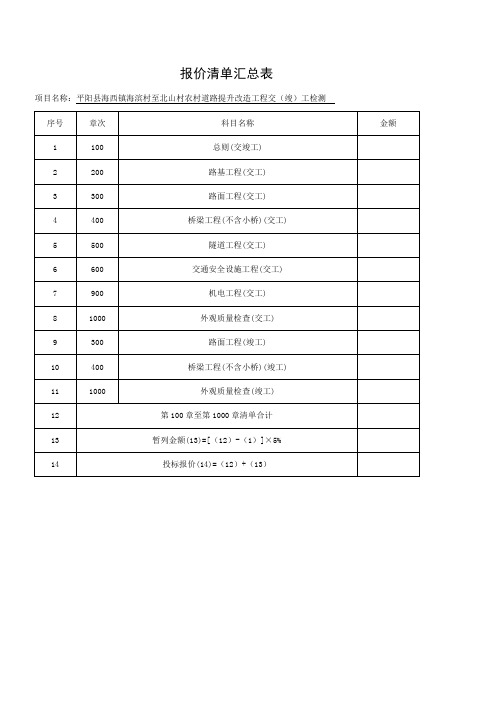 报价清单汇总表