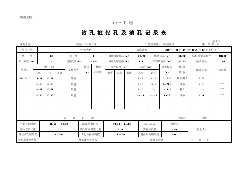 最新桥梁桩基现场钻孔灌注记录表