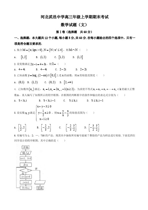 河北省武邑中学高三上学期期末考试数学(文)试题有答案-最新精品