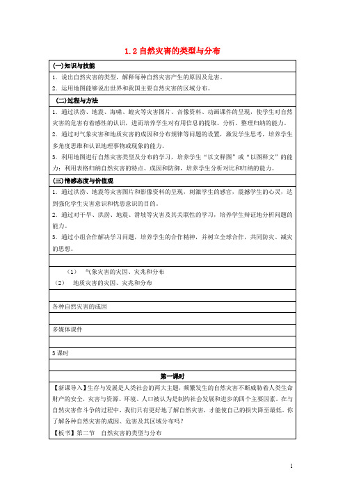 湖南省邵阳市隆回县高中地理 第1章 自然灾害概述 1.2 自然灾害的类型与分布教案 湘教版选修5