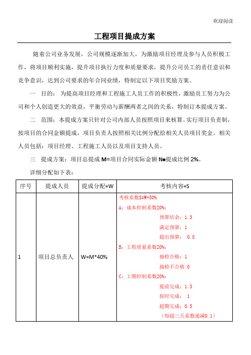 工程项目提成实施分配方案