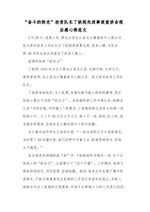 “奋斗的荣光”扶贫队长丁铁刚先进事迹宣讲会观后感心得范文