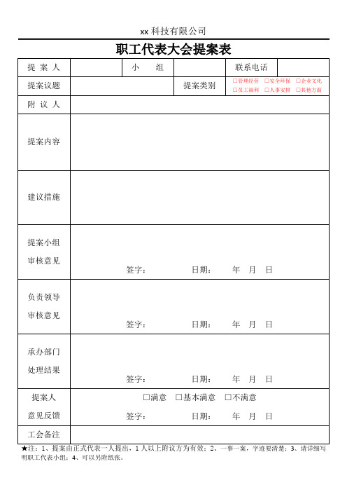 公司学校职工代表大会提案表