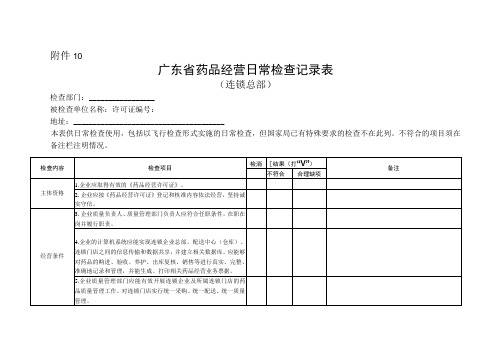 广东省药品经营日常检查记录表(连锁总部)