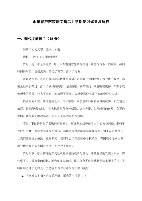 山东省济南市语文高二上学期复习试卷及解答