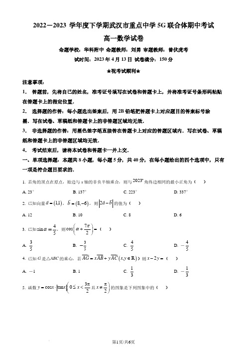 湖北省武汉市5G联合体2022-2023学年高一下学期期中联考数学试题(原卷版)