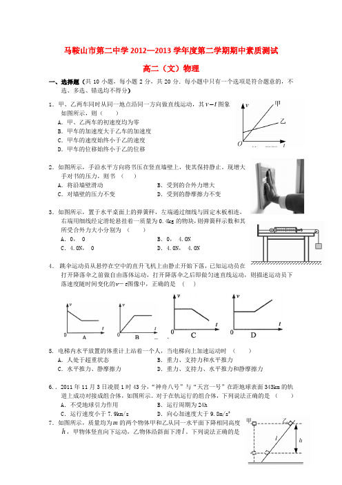 安徽省马鞍山市第二中学高二物理下学期期中试题 文