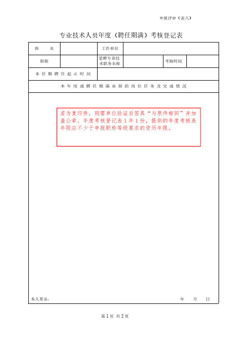 8-专业技术人员年度(聘任期满)考核登记表