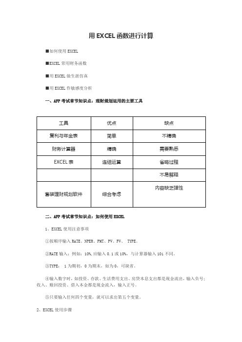 AFP考试《金融理财原理》第十三章知识点用EXCEL函数进行计算