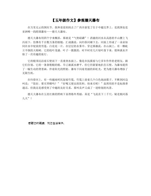 【五年级作文】参观德天瀑布