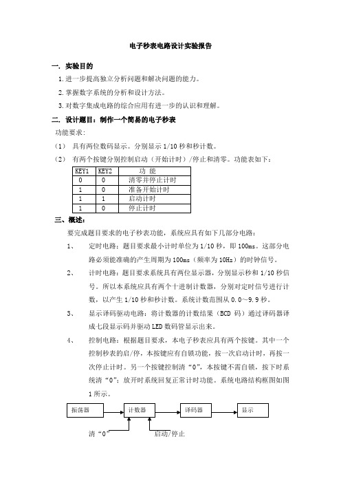 电子秒表课程设计设计报告