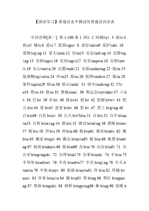 【国语学习】普通话水平测试用普通话词语表