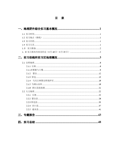 云南师范大学地理野外综合实习报告(地科)