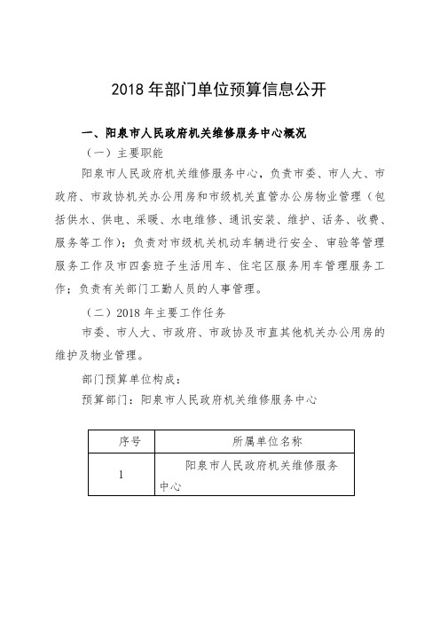 2018年部门单位预算信息公开