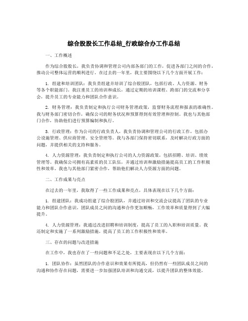 综合股股长工作总结_行政综合办工作总结