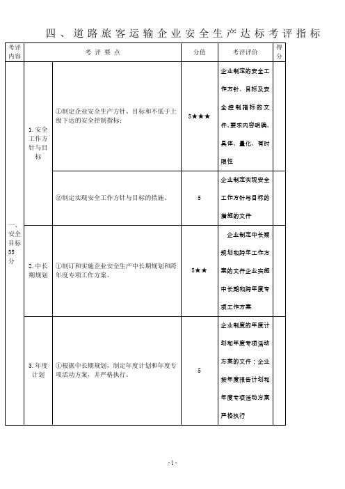 四、道路旅客运输企业安全生产达标考评指标