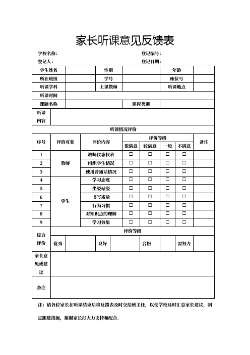 家长听课意见反馈表