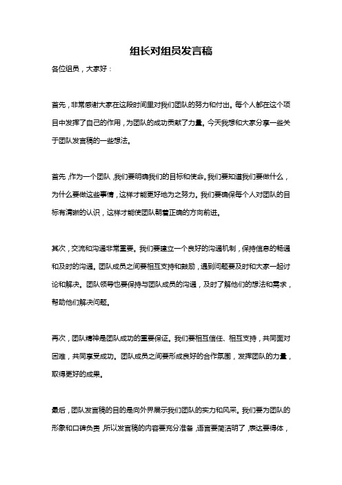 组长对组员发言稿