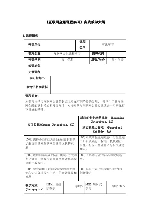 《互联网金融课程实习》实践教学大纲