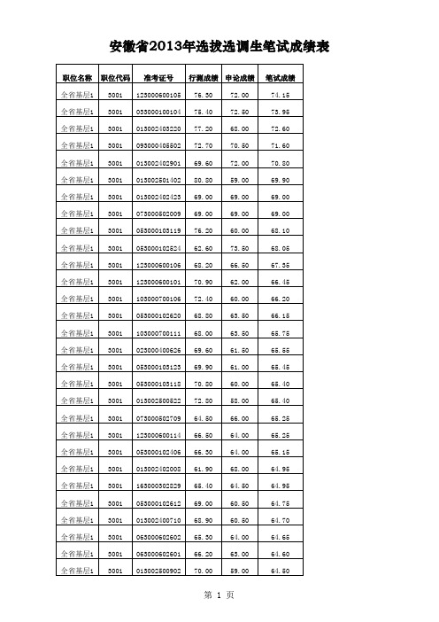 2013笔试成绩公布附成绩表
