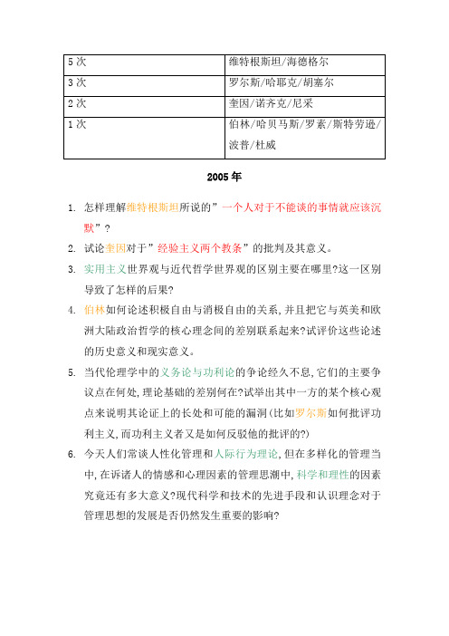 南京大学现代西方哲学历年考博试试题