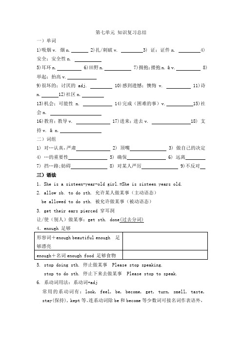 Unit7 知识复习总结  人教版九年级全册英语