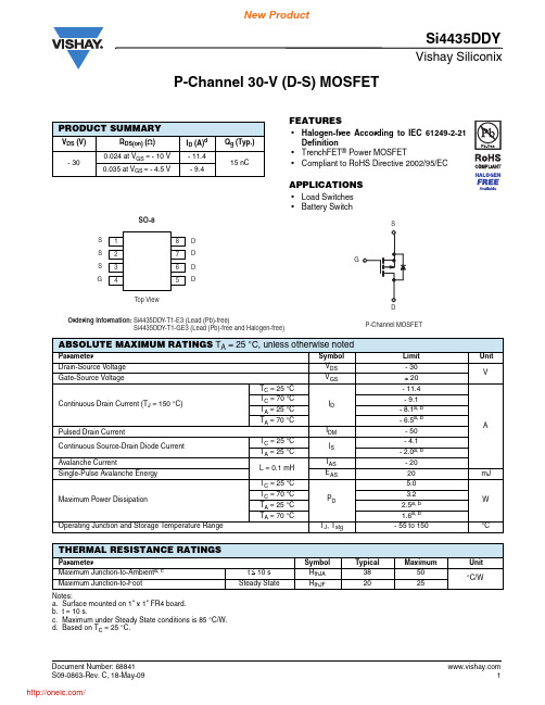 SI4435DDY-T1-GE3;SI4435DDY-T1-E3;中文规格书,Datasheet资料