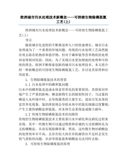 欧洲城市污水处理技术新概念——可持续生物除磷脱氮工艺(上)