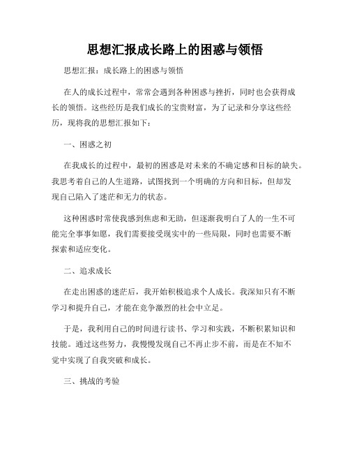 思想汇报成长路上的困惑与领悟