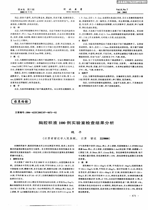 胸腔积液100例实验室检查结果分析