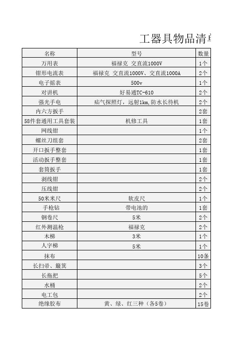 光伏运维工器具清单