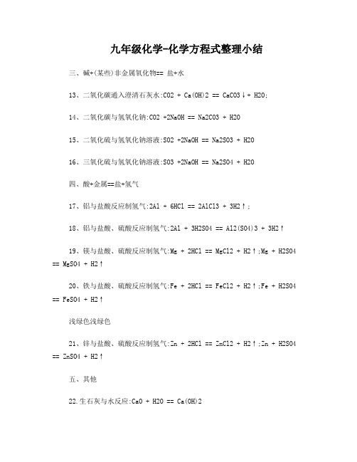 九年级酸和碱化学方程式小结