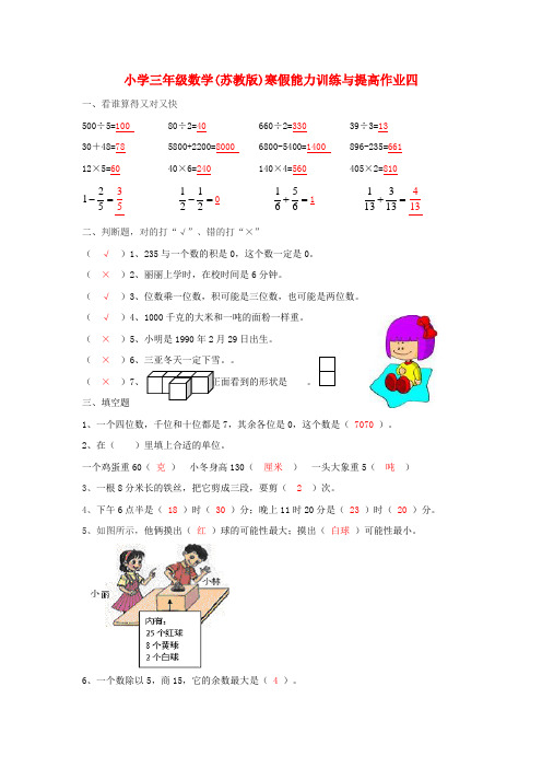 三年级数学寒假能力训练与提高154 苏教版