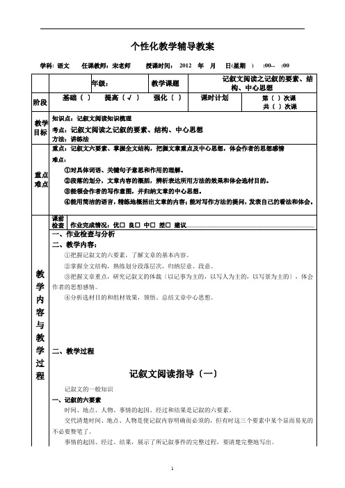 记叙文阅读之(一)记叙的六要素、结构、中心思想